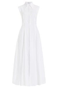 Durand Pleated Maxi Shirtdress in White Aloe Linen