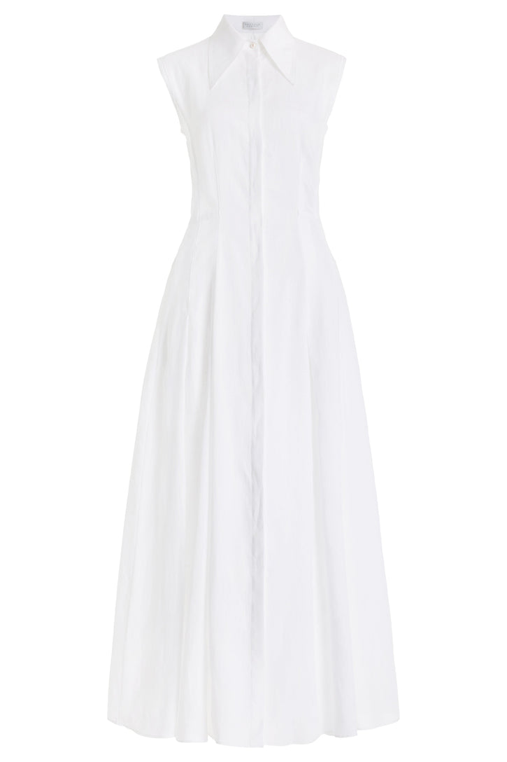 Durand Pleated Maxi Shirtdress in White Aloe Linen