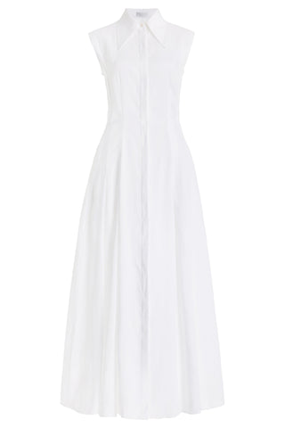 Durand Pleated Maxi Shirtdress in White Aloe Linen