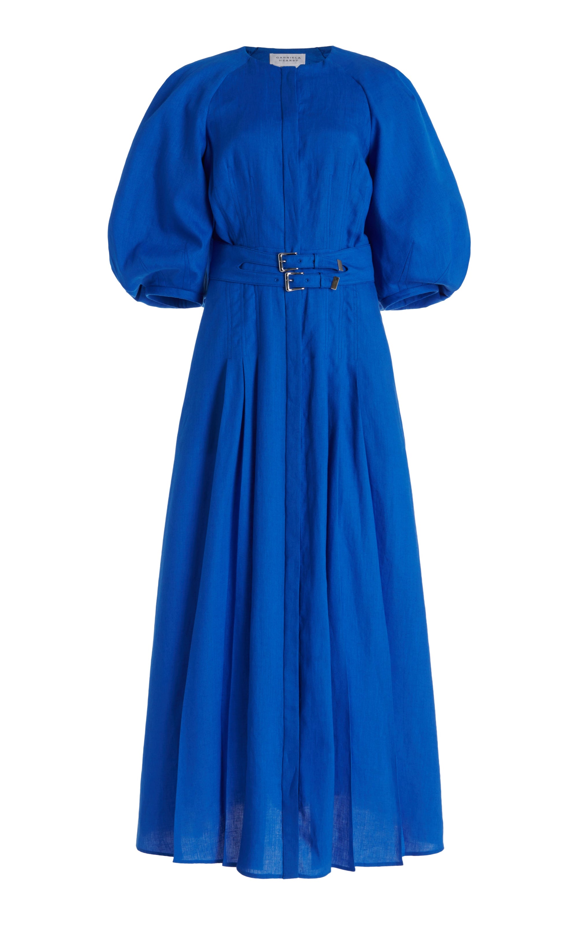 Elea Pleated Maxi Dress in Sapphire Aloe Linen – Gabriela Hearst