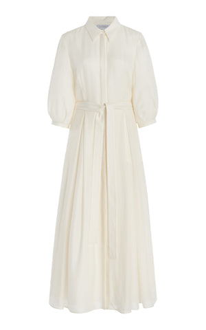 Andy Pleated Dress in Ivory Wool Cashmere