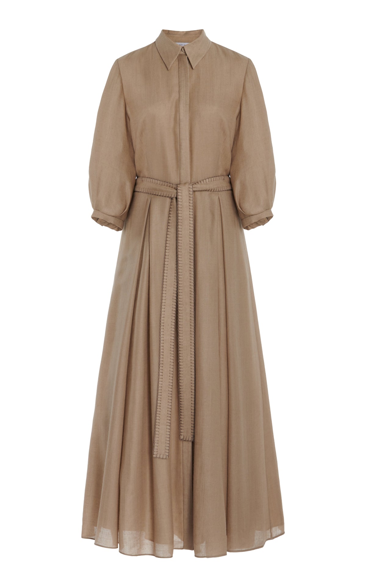 Andy Pleated Dress in Khaki Virgin Wool Cashmere