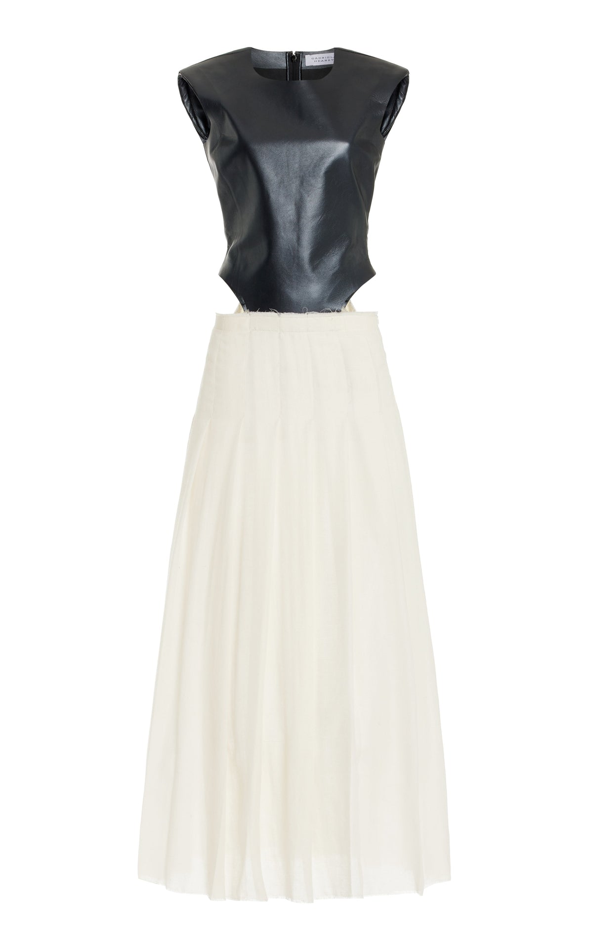 Mina Dress in Ivory Cashmere Virgin Wool with Leather Bodice