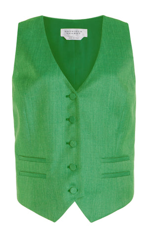 Coleridge Vest in Peridot Green Virgin Wool and Linen Silk