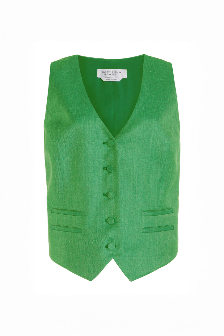 Coleridge Vest in Peridot Green Virgin Wool and Silk Linen