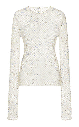 Yahav Knit Top in White Beaded Cashmere