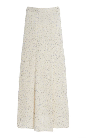 Floris Beaded Knit Skirt in White Beaded Silk