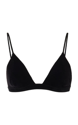 Black Merino Wool Chevier Knit Bra - Front View, Triangle Silhouette | Gabriela Hearst