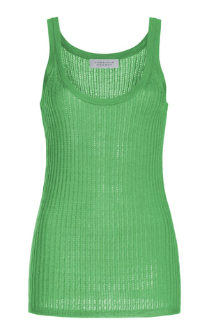 Nevin Pointelle Knit Tank Top in Peridot Green Cashmere Silk