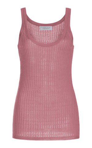 Nevin Pointelle Knit Tank Top in Rose Quartz Cashmere Silk