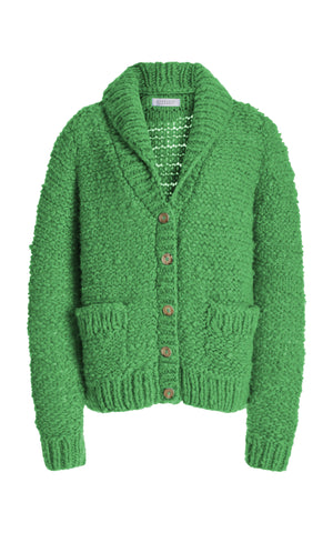 Moses Knit Cardigan in Peridot Green Welfat Cashmere
