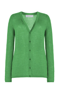 Emma Pointelle Knit Cardigan in Peridot Green Cashmere Silk