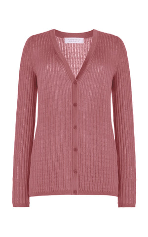 Emma Pointelle Knit Cardigan in Rose Quartz Cashmere Silk