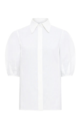 White Aloe Linen Sansi Button-Down Shirt - Front View | Gabriela Hearst