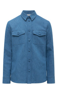 Everly Overshirt in Light Blue Recycled Cotton Linen Denim