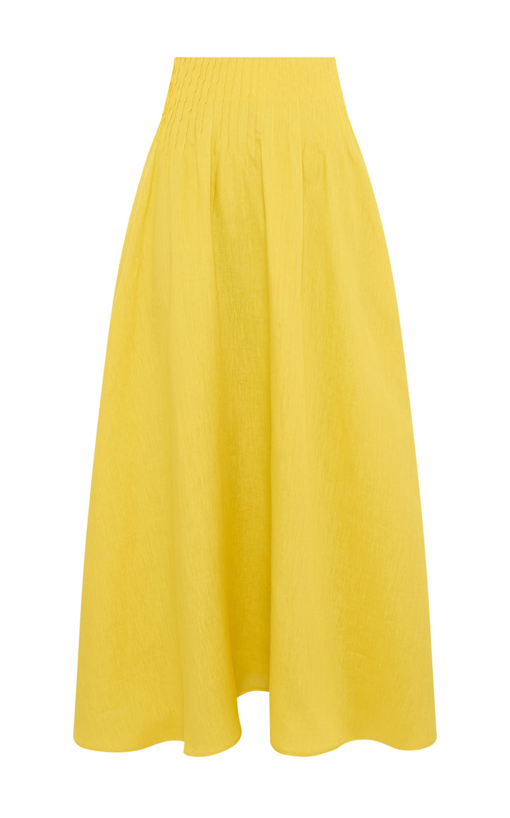 Penelope Midi Skirt in Goldenrod Aloe Linen