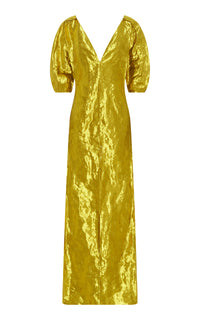 Fides Dress in Gold Metallic Silk