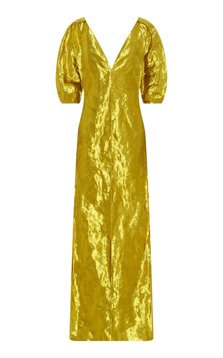 Fides Midi Dress in Gold Metallic Silk