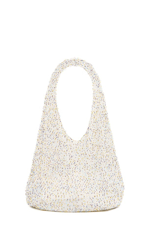 Manasa Knit Hobo Bag in Ivory Multi Beaded Cashmere