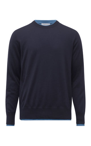 Wells Reversible Knit Sweater in Dark Navy & Sky Cashmere Silk
