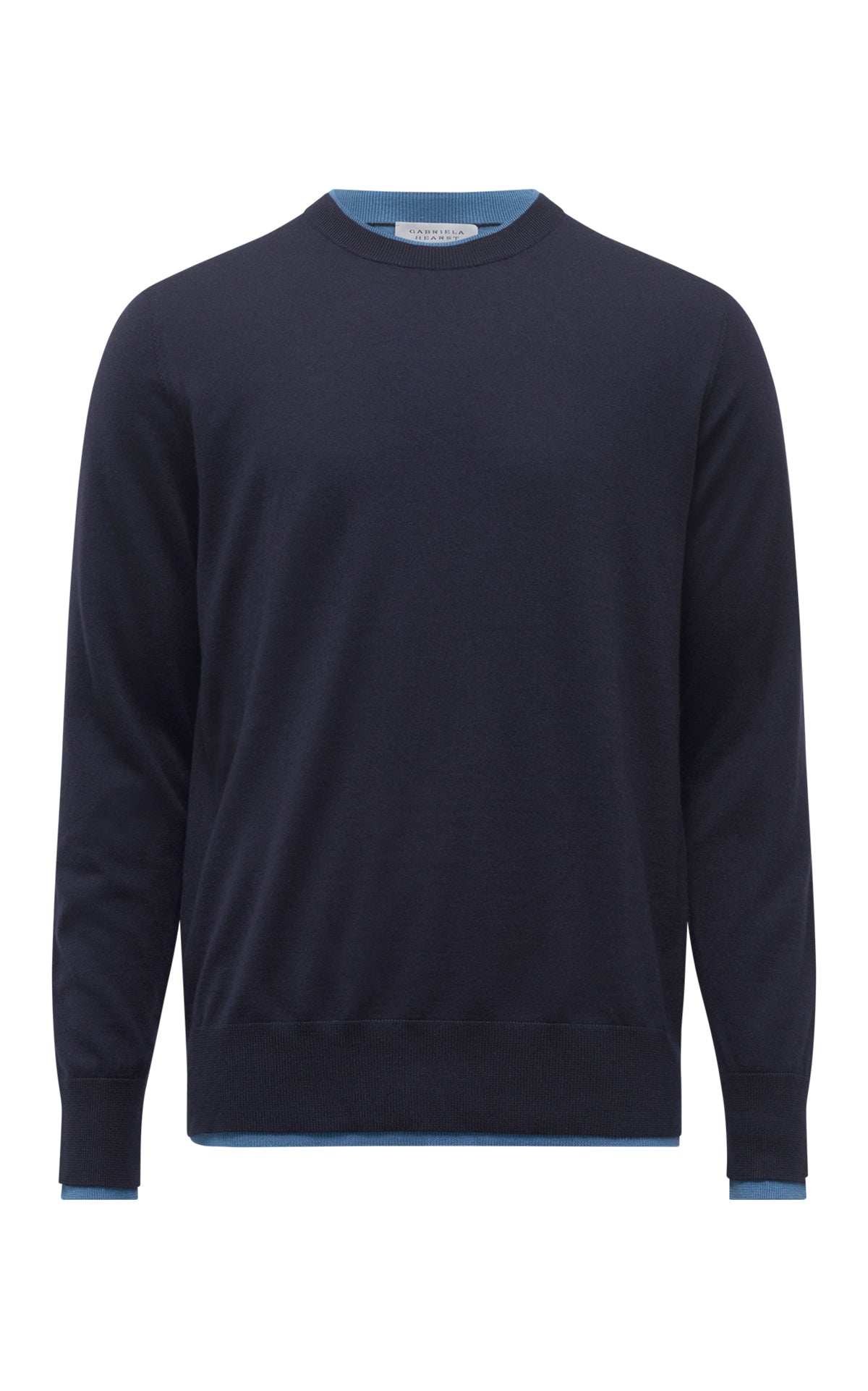 Wells Knit Sweater in Dark Navy & Sky Cashmere Silk