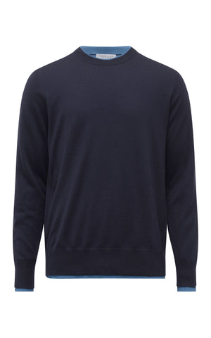 Wells Knit Sweater in Dark Navy & Sky Cashmere Silk