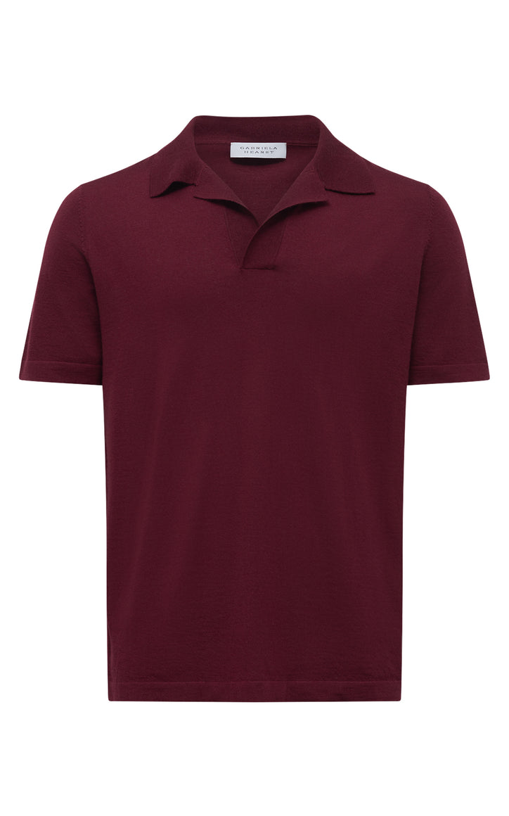Stendhal Knit Short Sleeve Polo in Bordeaux Cashmere Silk