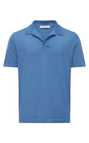 Stendhal Knit Short Sleeve Polo in Sky Cashmere