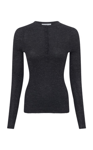 Anges Knit Henley in Black Cashmere Silk with Hemp