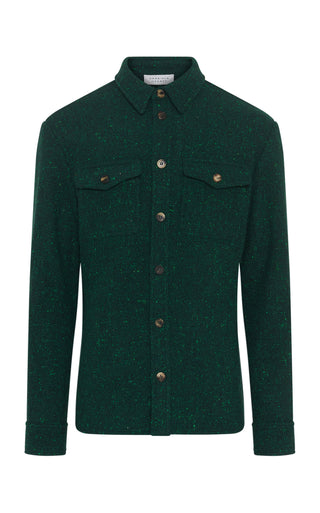 English Green Speckled Cashmere Lucas Overshirt - Front View | Gabriela Hearst