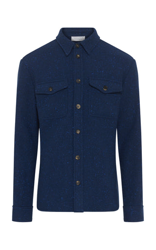 Electric Navy Speckled Cashmere Lucas Overshirt - Flat Lay | Gabriela Hearst