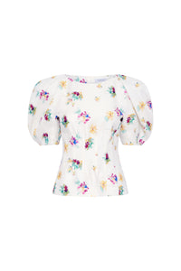 Ayelet Top in Ivory Mia's Flowers Printed Linen Twill