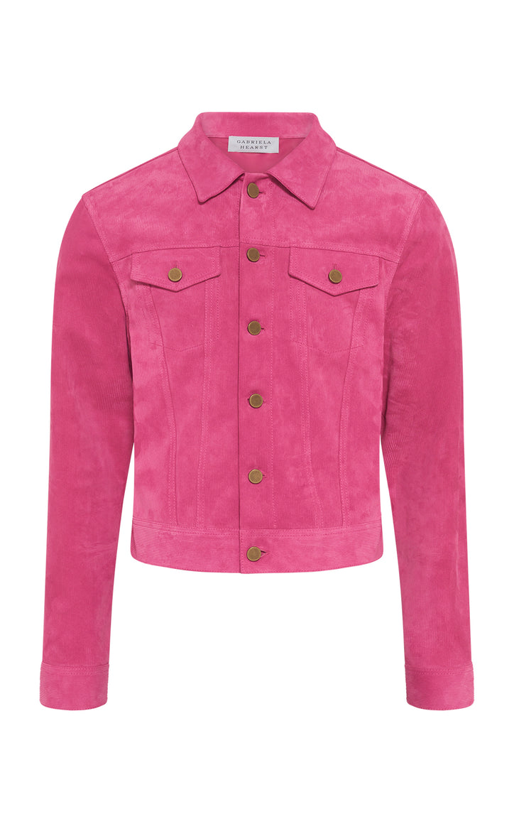 Barry Trucker Jacket in Fuchsia Suede Corduroy