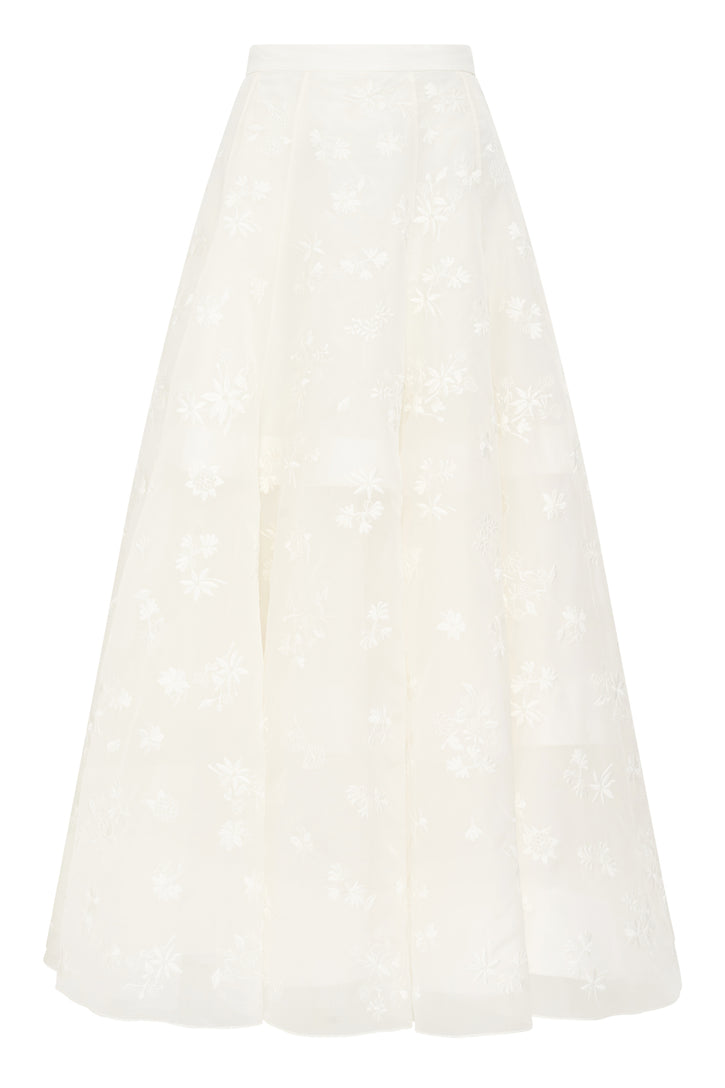 Sonya Mia's Flowers Embroidered Skirt in Ivory Silk Organza