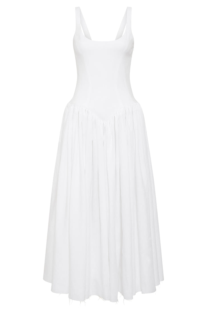 Naia Dress in White Aloe Linen