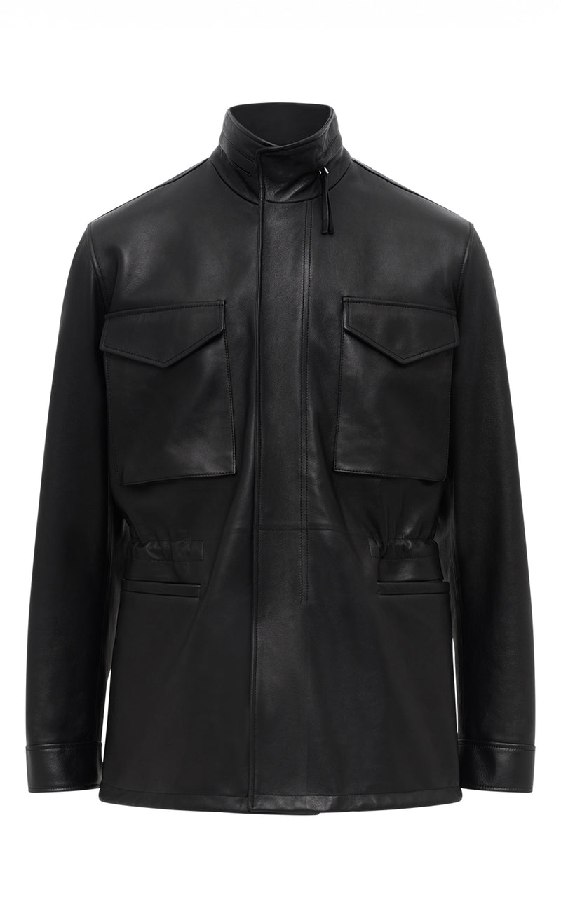 Black Nappa Leather Darwin M65 Jacket - Front View | Gabriela Hearst