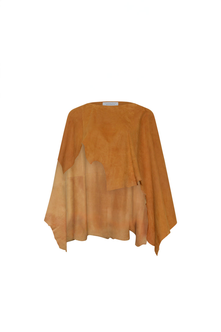 Valma Raw Cut Cape In Cashew Suede