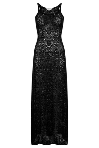 Black Merino Wool Lace Knit Maxi Dress - Front View | Gabriela Hearst