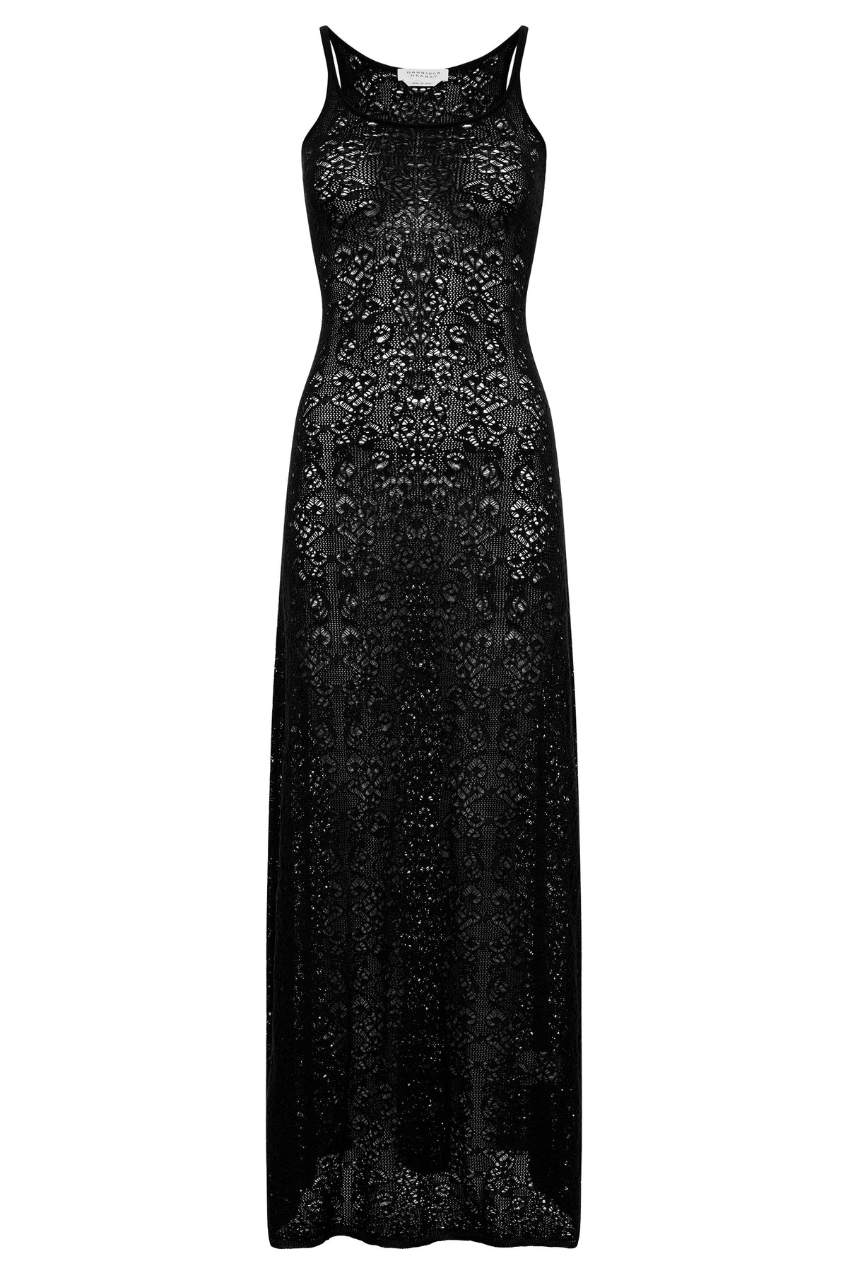 Meridian Lace Knit Maxi Dress in Black Merino Wool with Lining