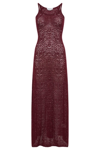 Bordeaux Merino Wool Meridian Lace Knit Maxi Dress - Flat Lay | Gabriela Hearst