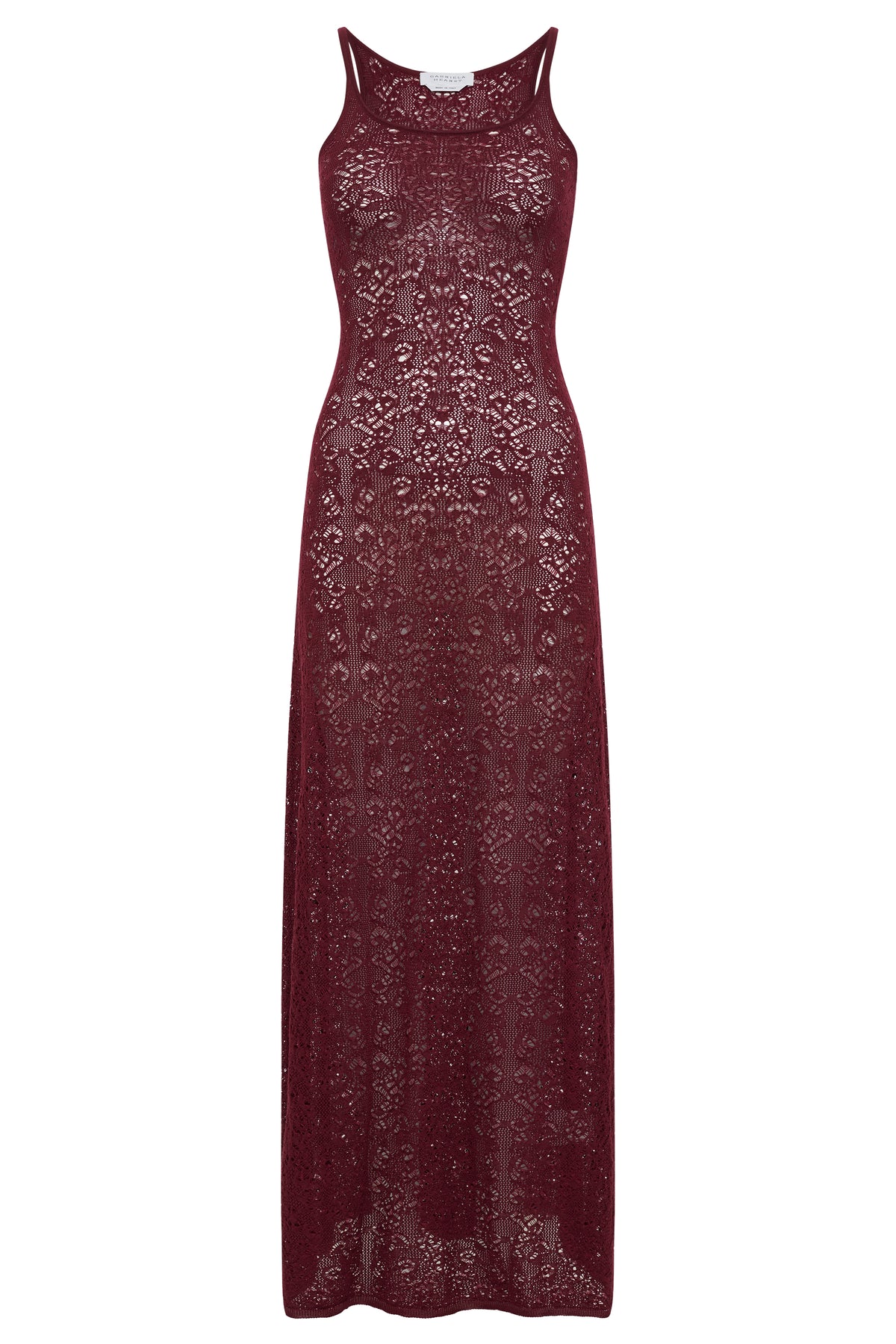 Meridian Lace Knit Maxi Dress in Bordeaux Merino Wool with Lining