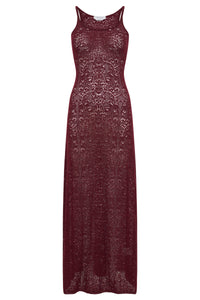 Meridian Lace Knit Maxi Dress in Bordeaux Merino Wool with Lining
