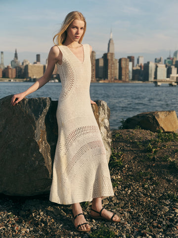 Ocon Crochet Dress in Ivory Wool Cashmere