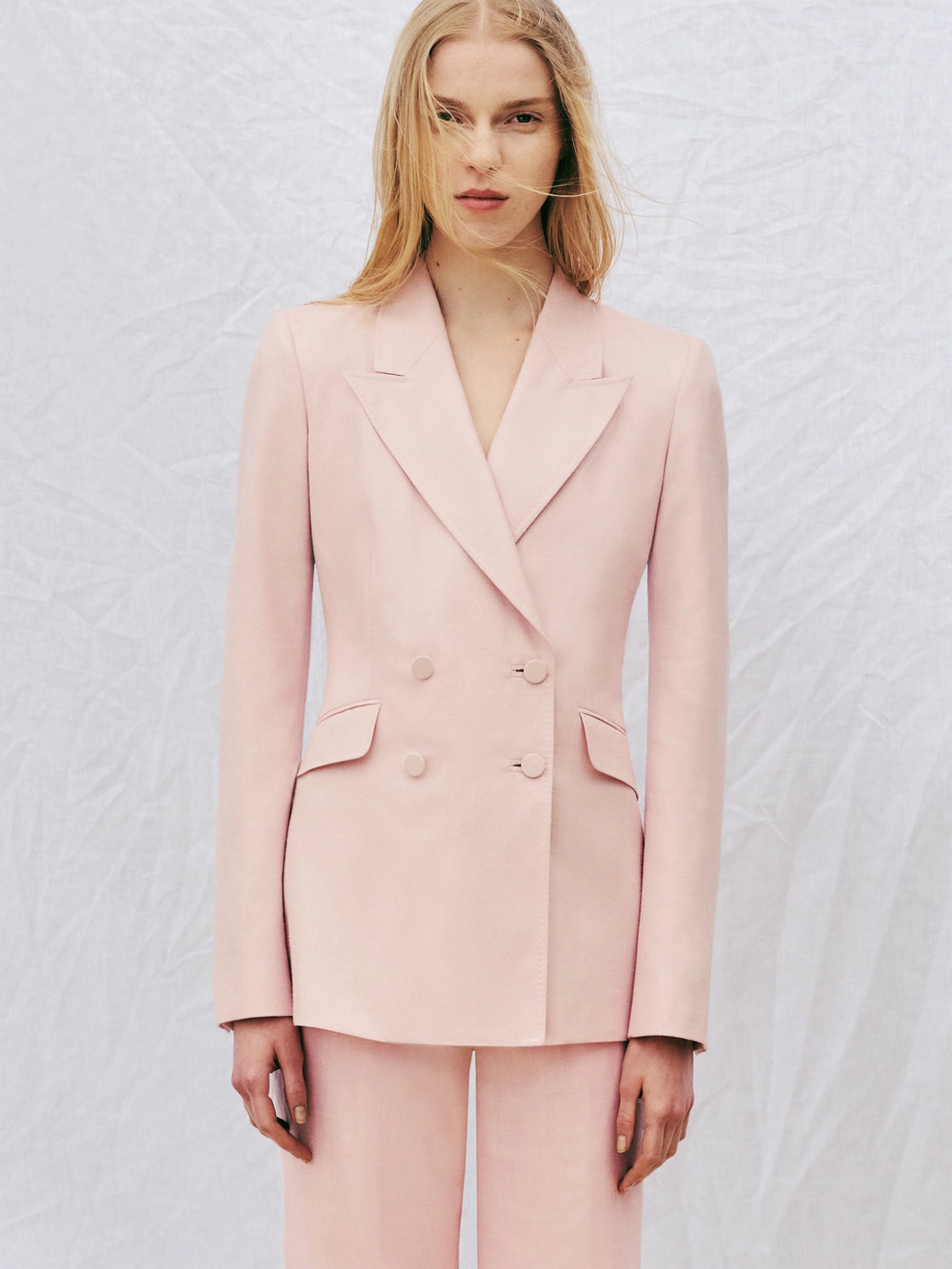Stephanie Blazer in Blush Virgin Wool and Silk Linen Twill