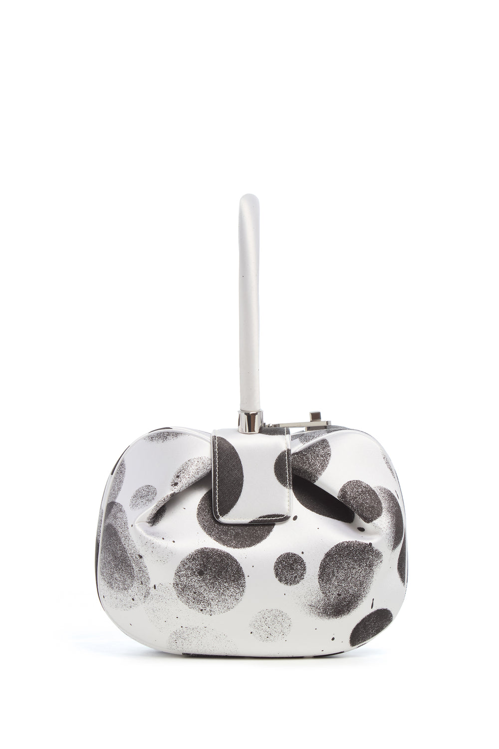 Black White Satin Designer Nina Bag - Front View with White Handle | Gabriela Hearst