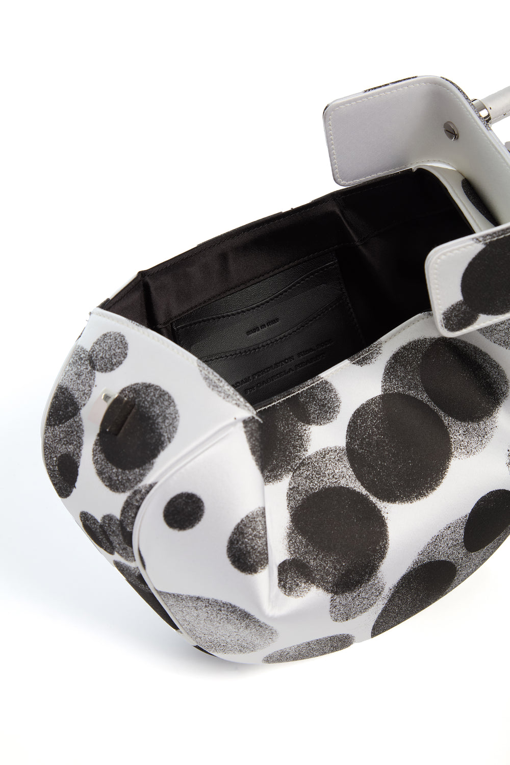 Black Satin Interior Nina Bag - Open View with Black Lining and Zip Pocket | Gabriela Hearst