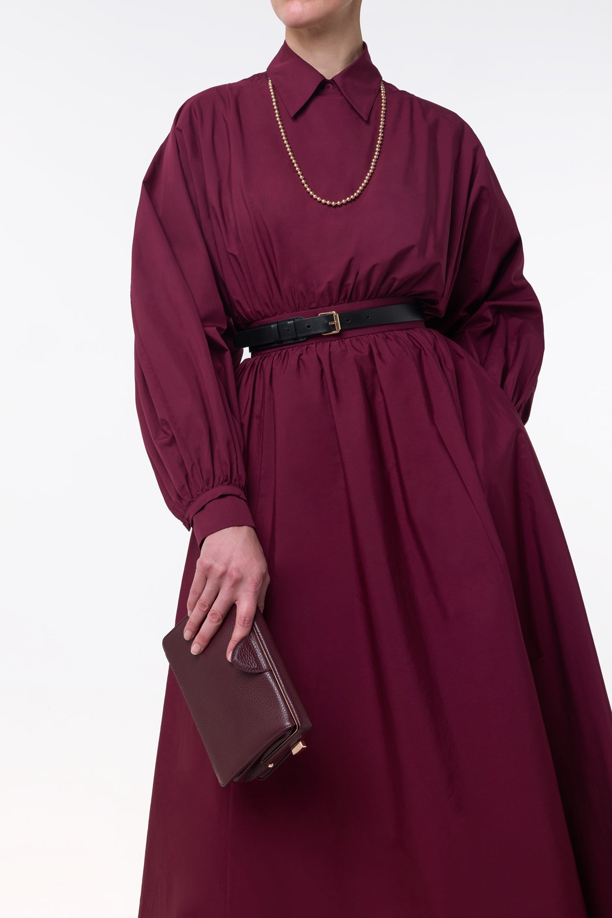 Ahmose Maxi Dress in Bordeaux Sea Island Cotton Poplin