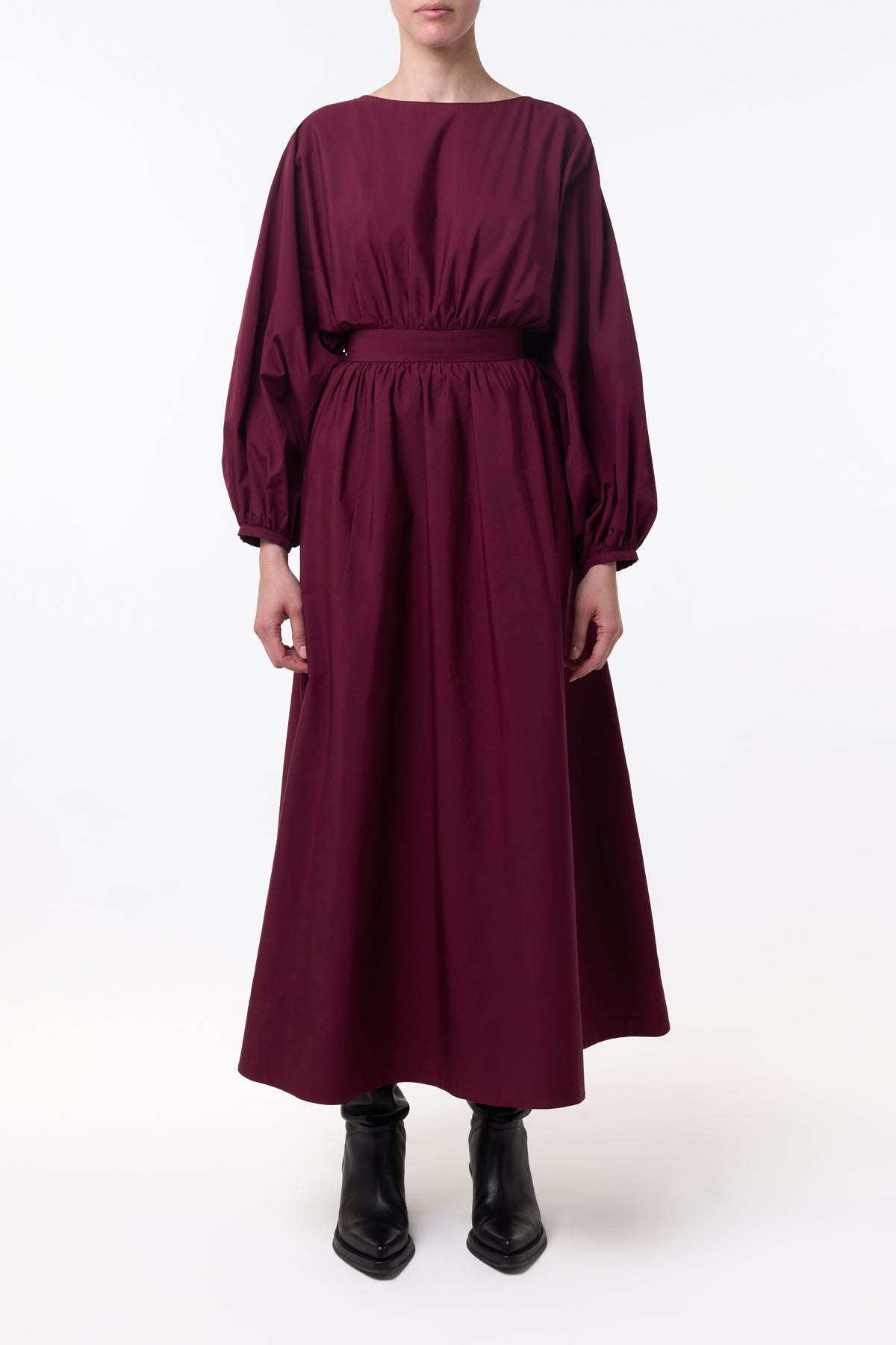 Ahmose Maxi Dress in Bordeaux Sea Island Cotton Poplin