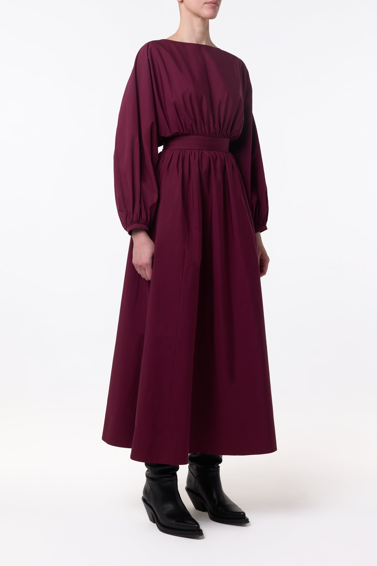 Ahmose Maxi Dress in Bordeaux Sea Island Cotton Poplin