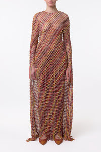 Matheia Fringe Macrame Maxi Dress in Multi Silk